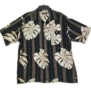 Puritan ~Men's Size L~ Brown/Black Hawaiian Button Up Casual Shirt Short Sleeve.
